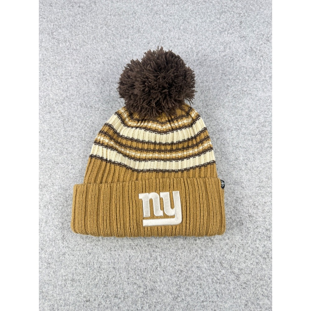 47 Brand New York‎ Giants Espresso Cuff Knit Beanie Camel Brown Pom Hat NFL NEW